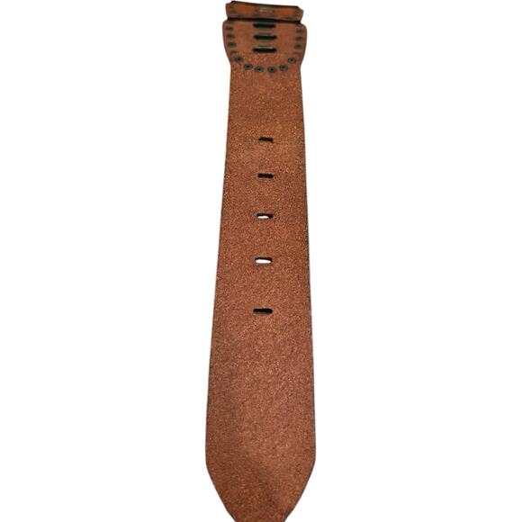 FOSSIL Brown Genuine Leather Boho Belt Cutouts Bronze Metal Studs Size M Women’s main image 10